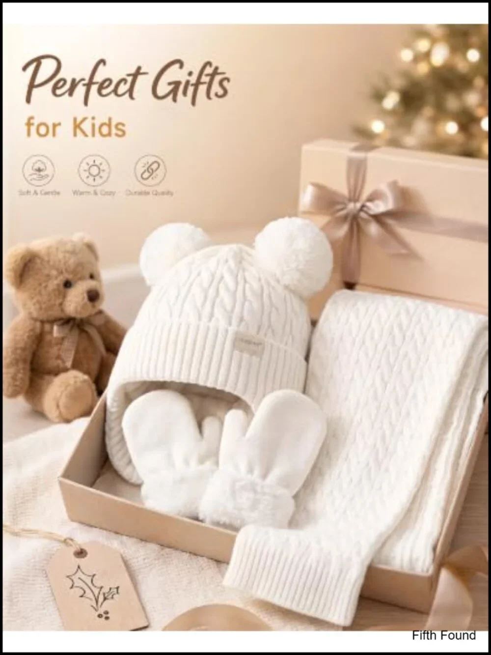 Toddler Kids Winter Beanie Mittens Scarf Set Fleece Lined Knit 3 Pc